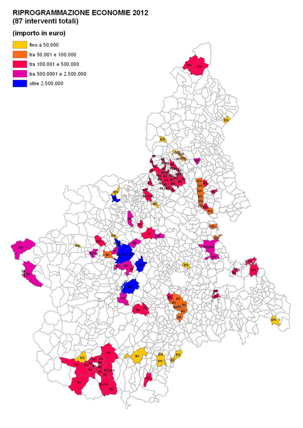 Riprogrammazione economie 2012 - IMPORTO INTERVENTI PER COMUNE